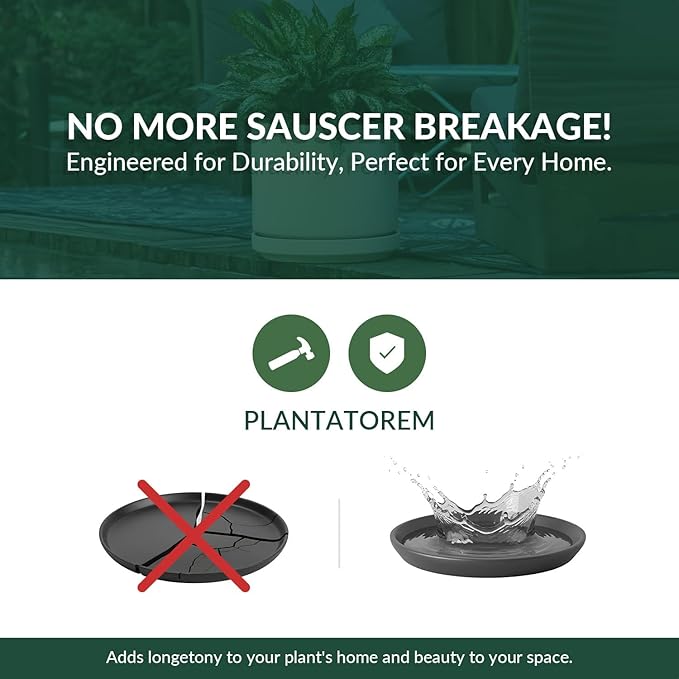 PLANTATOREM Ceramic 14 Inch Mid Modern Planter Pot with Drainage Hole and Saucer, Indoor Cylinder Round Flower Pot, Perfect for Planting Succulents, Herbs, Flowers, House Plants, Pastel Taupe