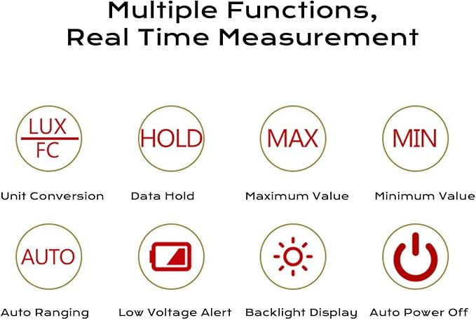 Luocute Digital Illuminance Light Meter, 0.1 to 200000LX Meter with LCD Screen and Data Hold for Photography Plants LED Lights Indoor Outdoor
