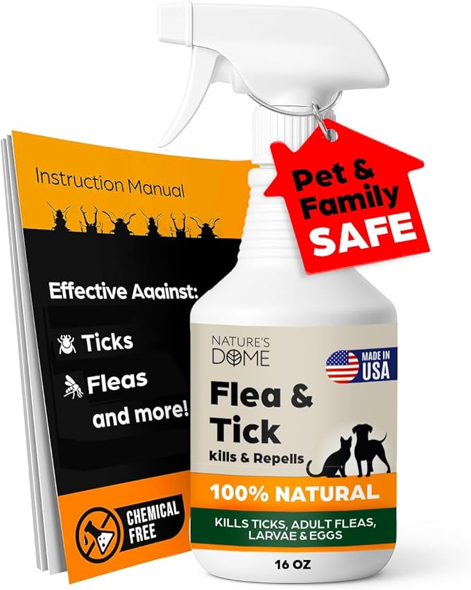 Nature’s Dome Outdoor Flea & Tick Spray – 16 oz – Kills & Repels Fleas, Ticks, Larvae & Eggs – Plant-Based Pest Control – Safe for Pets, Kids & Plants – Ready-to-User