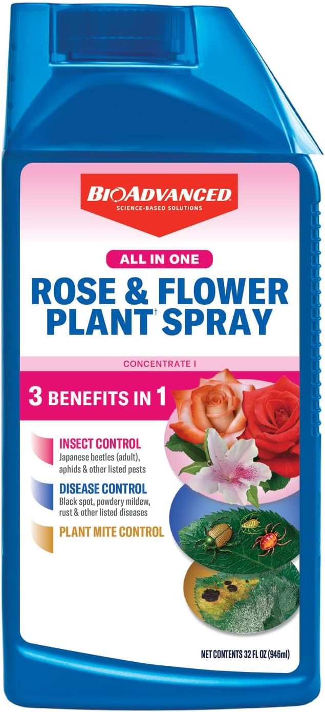 BioAdvanced All-in-One Rose & Flower Plant Care, Concentrate, 32 Ounce, Aphid Spray for Outdoor Plants, Fungicide for Plants