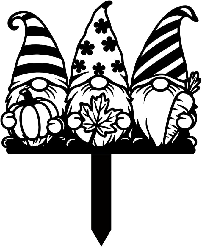 Magilab Personalized Iron Yard Stake - Christmas Cute Gnome Dwarves Decor, 8-Inch Black Metal Garden Sign for Outdoor (Style F)