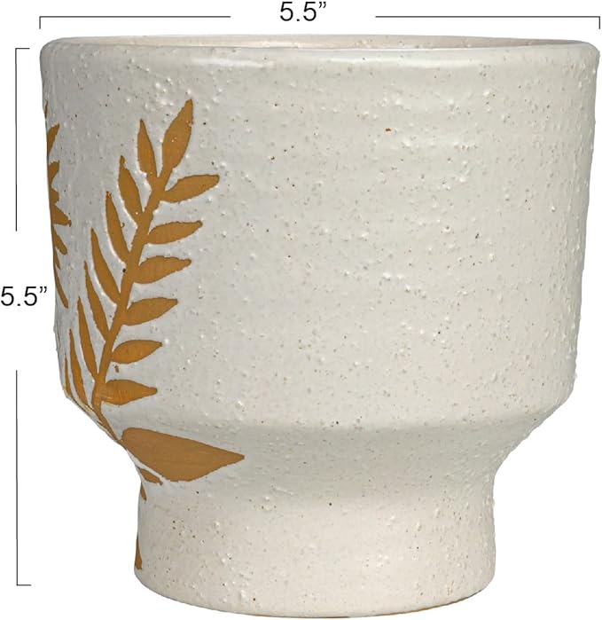 Creative Co-Op Stoneware Footed Planter with Flower, Reactive Glaze, White and Mustard
