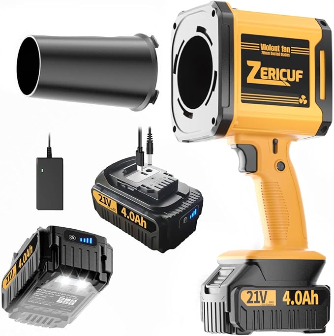 Leaf Blower Cordless with 2×4.0 Ah Battery and Charger[Battery with Outdoor LED Light+Stepless Speed Control] 21V 180MPH Handheld Electric Leaf Blower for Patio & Garden Dust Leaves CleaningCar Wash