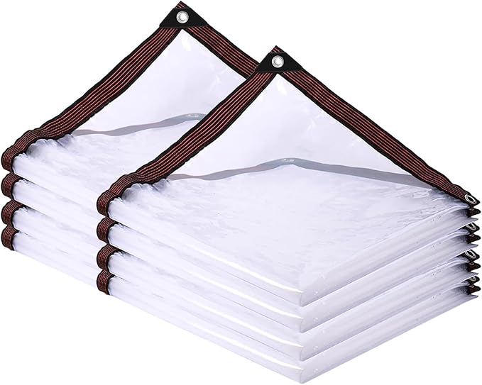 Clear Tarp Waterproof with Grommets 8x12-2Piece,Heavy Duty PVC Vinyl Tarps Cover,Transparent Tarpaulin Large (Small) for Outdoor/Camping/Plant/Garden/Chicken Coop/Cat Litter