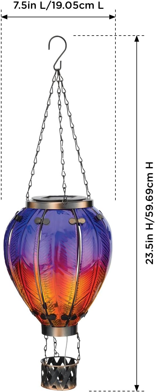 Regal Art & Gift 23.5 Inch Hot Air Balloon Solar Lantern – Hanging Solar-Powered LED Lights, Waterproof Portable Decorative Outdoor Lamp Made of Metal & Glass for Garden, Patios & Pathway – Purple