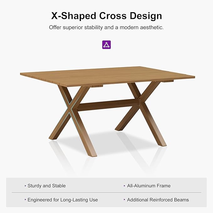PURPLE LEAF 7 Pieces Patio Dining Set with Storage Box Wicker Teak-Finish Outdoor Furniture Rectangular Table and Chairs Set for Garden Deck Backyard Kitchen, Cushions and Pillows Included