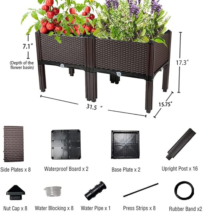 Souwuokoo Raised Garden Bed with Legs Plastic Elevated Planters for Outdoor Plants Box Kits for Garden Patio Deck Balcony with Drainage Holes to Planting Flowers,Vegetables,Tomato and Herbs