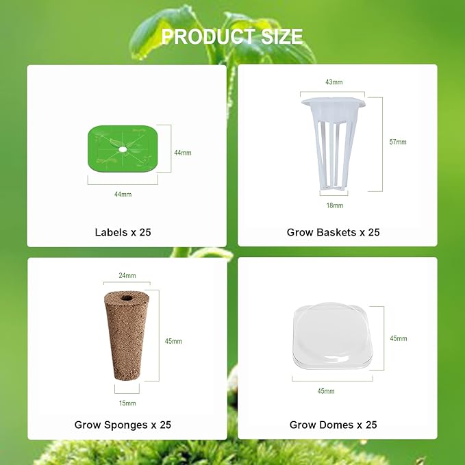 Seed Pods Kit for Hydroponics Growing System, Seed Starter Pods for Indoor Garden,Including 25pcs Replacement Square Grow Sponges, Grow Baskets and A&B Nutrients, Compatible with Idoo, QYO, LYKO
