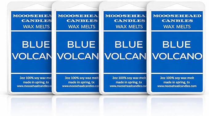 Moosehead Candles Blue Volcano Wax Melts (4 Pack) – Strength Tropical Citrus & Sugared Fruit Scent – Premium Soy Blend – Long Lasting Aroma – Handmade in USA – Supports Animal Rescue