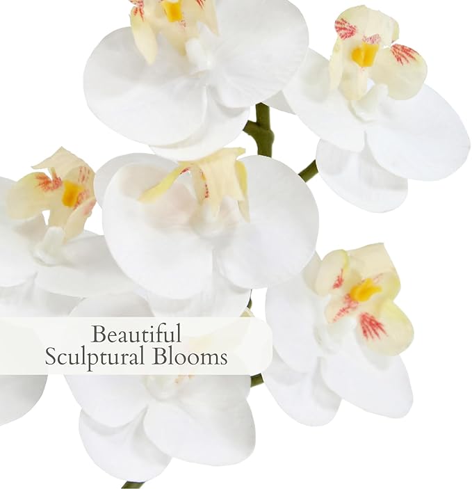 CG Hunter Faux Phale White Orchid Plant, Premium Artificial Indoor Flower Display Stands 24”, Beautiful Sculptural Blooms That Lasts Forever, Grey Planter Pot Included