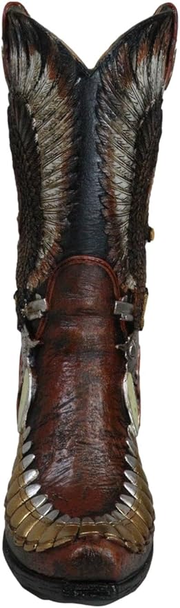 Ebros Gift Rustic Country Western Wild West Bald Eagle with Open Wings Clutching Crossed Revolver Guns and Pentagram Star Faux Tooled Leather Cowboy Boot Decorative Flower Vase Or Planter Figurine