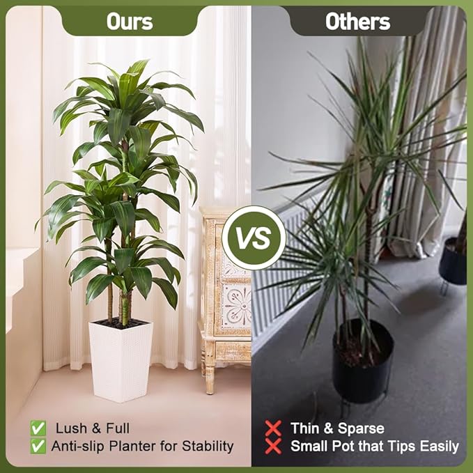 VeriNatural Artificial Dracaena Tree 6FT - Fake Tree with White Taper Planter & Pebbles - UV Resistant Faux Yucca Tropical Plant - Artificial Trees for Home Office Living Room Decor Indoor Outdoor