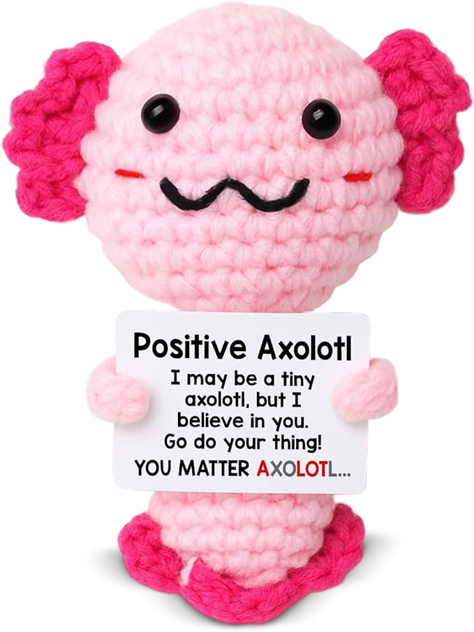 WEZADUK Positive Crochet Axolotl Gifts for Her Women, Mini Handmade Emotional Support Axolotl Plush with Encouraging Card, Motivational Christmas Birthday Gifts