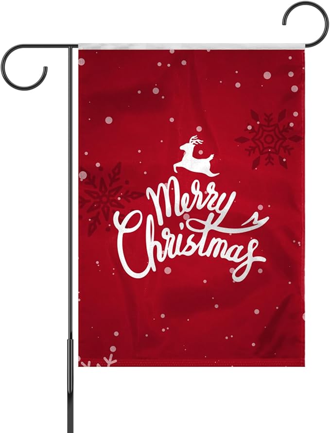 AGAS Merry Christmas Elk Deer Outdoor Flag 12 x 18 Inch - Winter Yard Flag, 200D Nylon for Outdoor Garden Porch Pillar Terrace Lawn Decoration Flag - No Pole Included