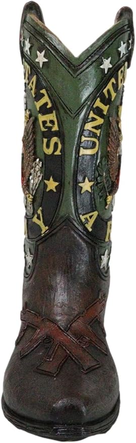 Ebros Gift Rustic Western Country USA American Bald Eagle with Arrows and Olive Branch Army Emblem Crest Military Cowboy Boot Flower Bouquet Vase Or Planter Decorative Figurine