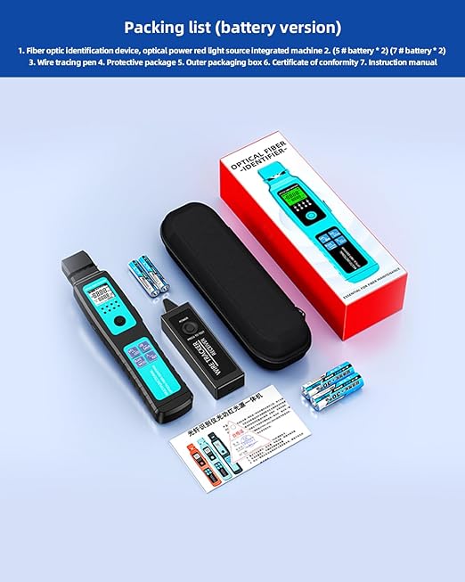 Buacoz Battery-Powered Fiber Optic Identifier Tool Power Meter -50-26dBm & Red Light & Cable Tracer, 5-in-1 Clamp for Single/Multi-Mode Fiber Direction Detection