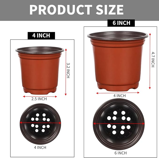 BeapTcely 100 Pcs 4 Inch Plant Nursery Pots Bulk Plastic Pots Plants Seed Starting Pots Garden Pots with Drainage Holes for Plants Succulents Seedlings Cuttings Transplanting (100, 4 Inch)
