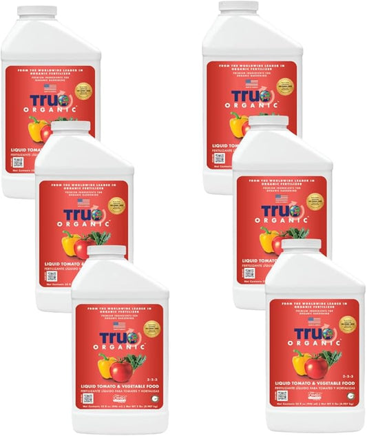 True Organic Liquid Tomato & Vegetable Food – Organic Fertilizer for Superior Harvests – 32 fl. oz. Bottle Covers 60 Sq. Ft.- Case of 6