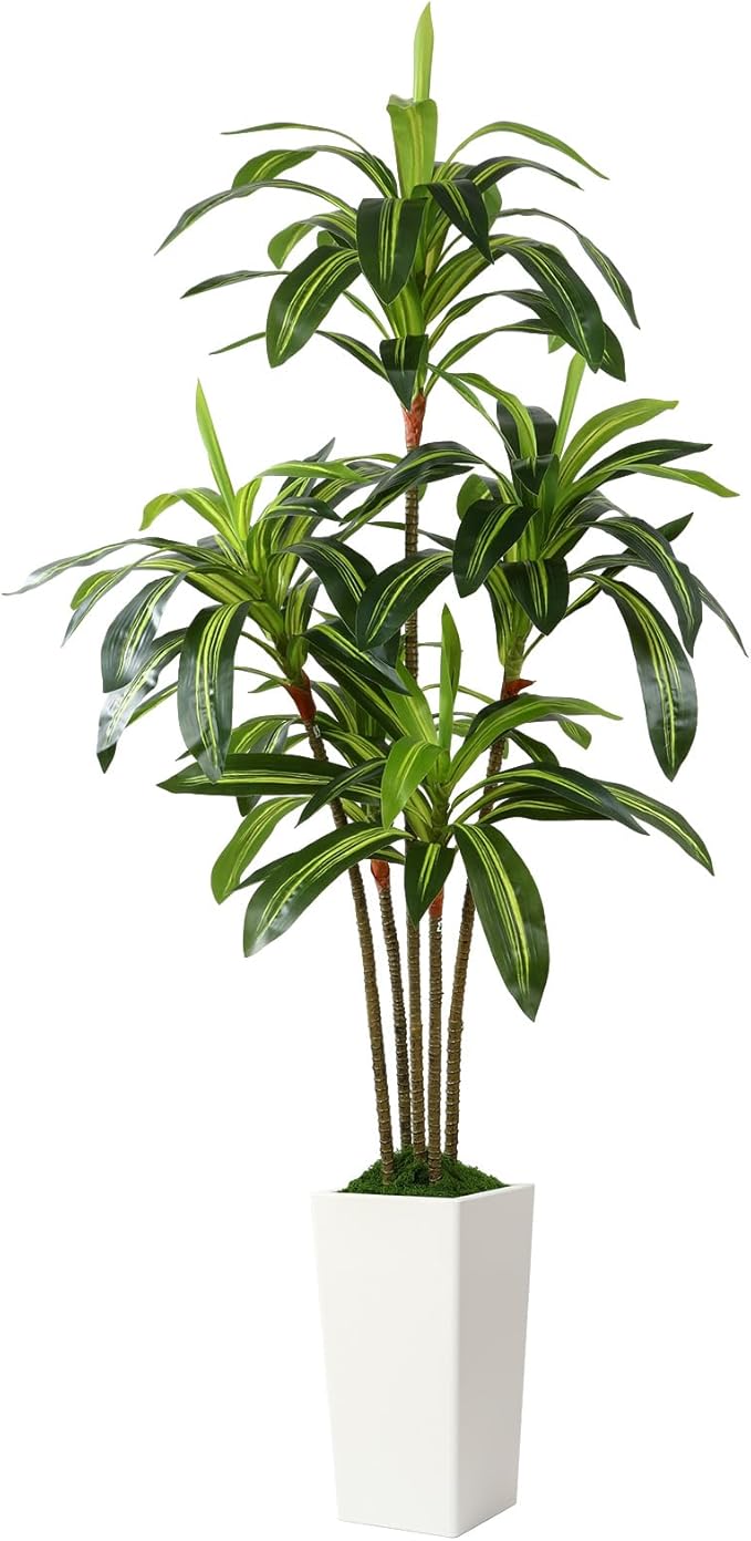 Alupssuc Artificial Dracaena Fake Tree 6FT, White High Pot Artificial Plants Indoor&Outdoor, Fake Plants for Office/Home/Living Room Potted Decoration, 6ft