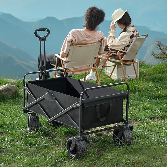 Wagons Carts Foldable, Heavy Duty Utility Shopping Cart with Wheels,Portable Utility Outdoor Wagon for Grocery, Shopping, Garden, Sports, Camping, Black