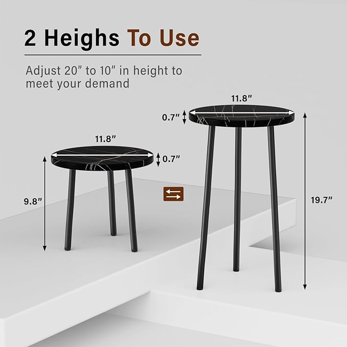 SAKSUN Plant Stand Indoor 2 Pack: Tall Plant Stand 20 Inch Convertible Multi-purpose Flowers Holder - Small Round Side End Table Mid Century Modern Decor - Plant Table for Home Decor