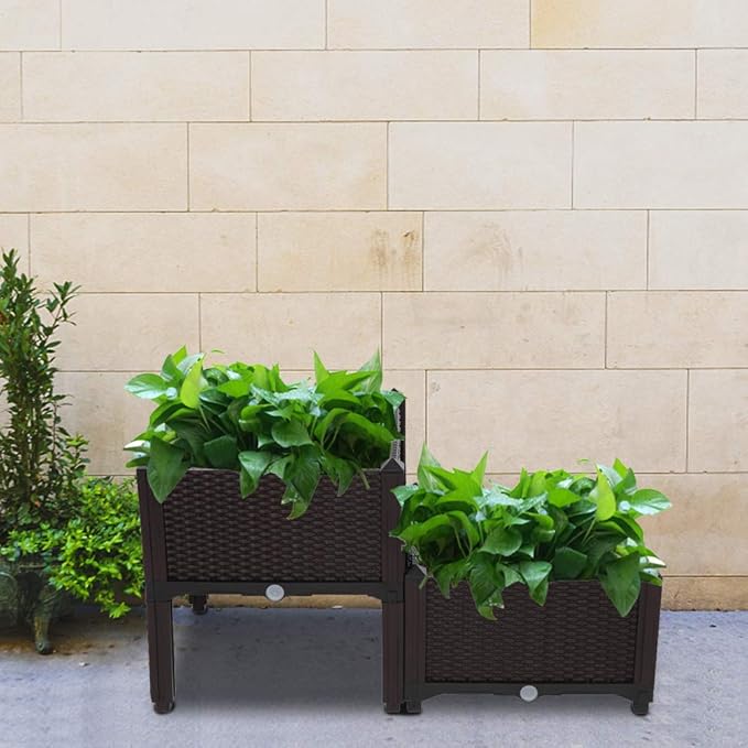 Raised Garden Beds, Planter Box, Self-Watering Plastic Planter for Indoor Outdoor Vegetables, Fruits, Potato, Flowers (2 Pcs)