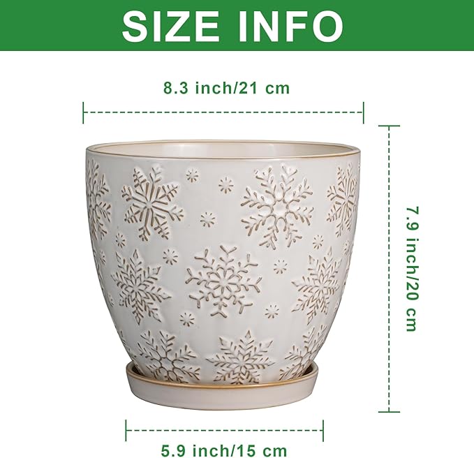 MPotTo Ceramic Planter 8 Inch Plant Pot with Drainage Hole and Saucer Ceramic Pots for Indoor Plants Outdoor Large Flower Pot for Home Decor White