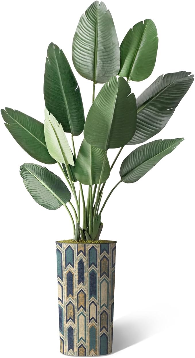 Artificial Tree in Modern Polygon Pattern Effect Planter, Fake Bird of Paradise Silk Tree for Indoor and Outdoor Home Decoration - 67" Overall Tall (Plant Pot Plus Tree)