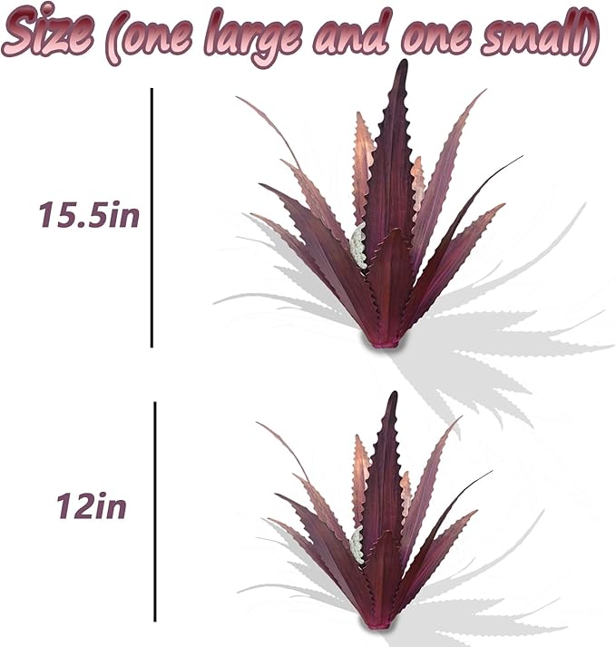 Muciwa 2 PCS Metal Agave Sculpture Decoration, Vintage Country Hand-Painted Sculpture DIY Metal Agave Plant, Home Garden Courtyard Lawn Outdoor Decoration (Serrated Purple)