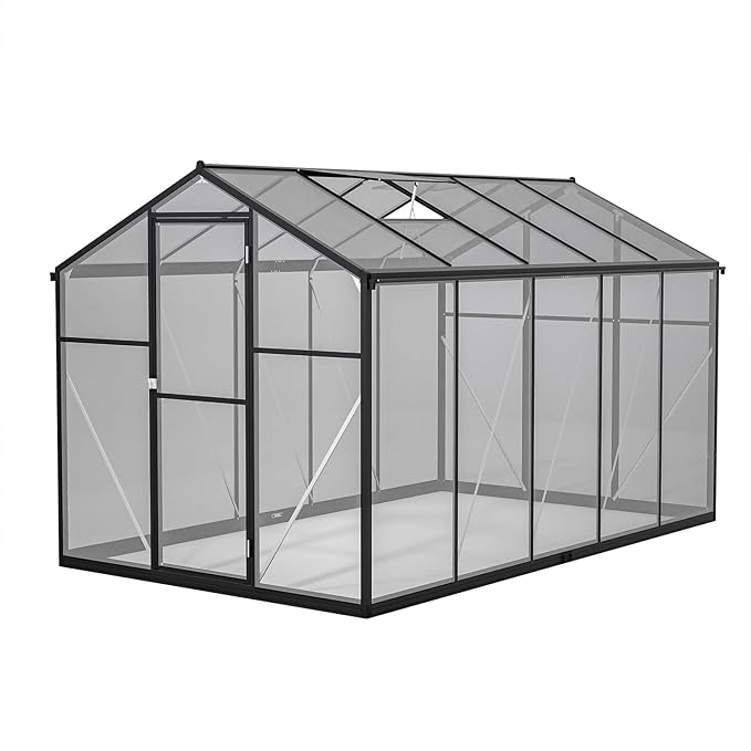 6x10 Ft Greenhouses for Outdoors, UV-Coated Polycarbonate Panels and Aluminium Green Houses for Outside, 2 Roof Vents, Invernaderos para Plantas Exterior, Walk-in Greenhouse Kit for Backyard, Lawn