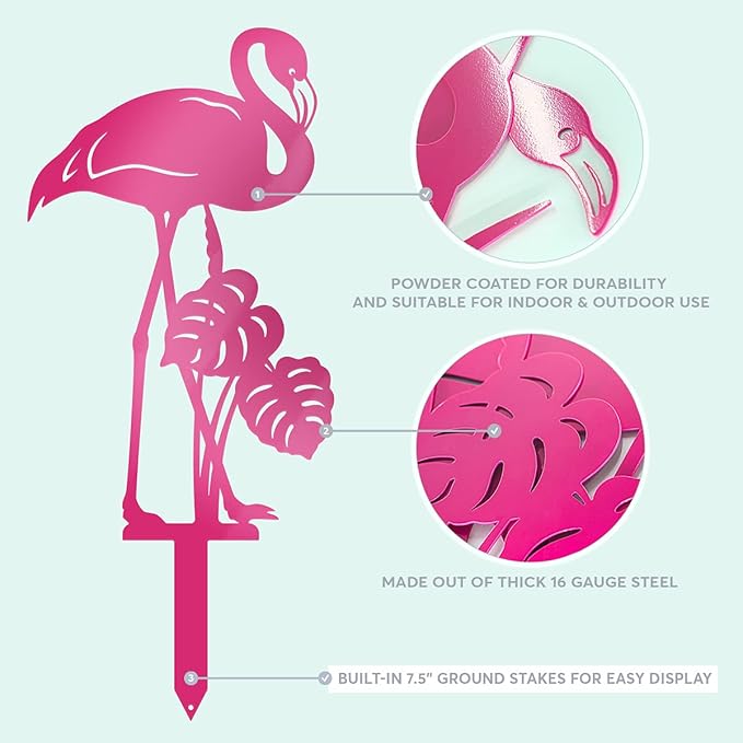 RealSteel Pink Flamingo Yard Decorations – Set of 3 Metal Flamingo Garden Statues, Outdoor Lawn & Front Yard Decor, Weatherproof Steel Yard Art, Flamingo Gifts for Women, Christmas & Summer Garden