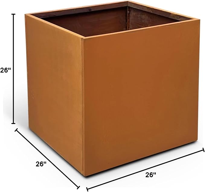 GZGNEEVL Corten Steel Planter Box Metal Square Planters Steel Large Planter Outdoor Tall Plant Durable Antique Detached for Commercial Residential Patio Deck and Backyard 26 Inch