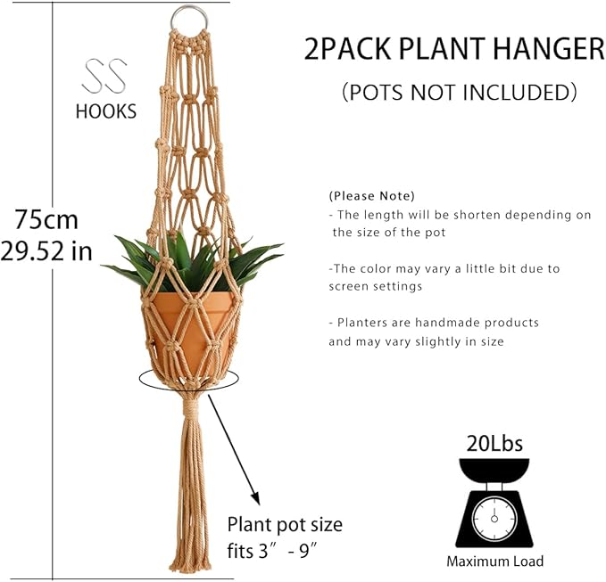 Artilady Hanging Planter for Indoor Plants Macrame Plant Hanger Large Hanging Plant Holder Brown Plants Basket White Rope Boho Original Wall Decor (Brown Plant Hanger)