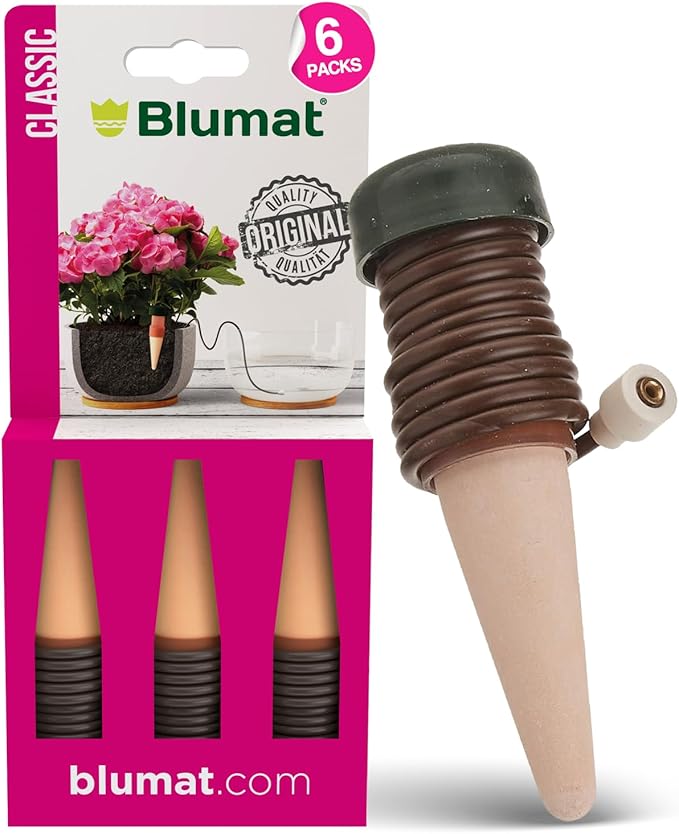 Blumat Classic Self-Watering Stakes - Automatic Drip Irrigation System for Indoor Plant Watering & Outdoor - Water Drip Solution for Potted Plants - Slow Release Stakes, 6 Pack, wo Adapter
