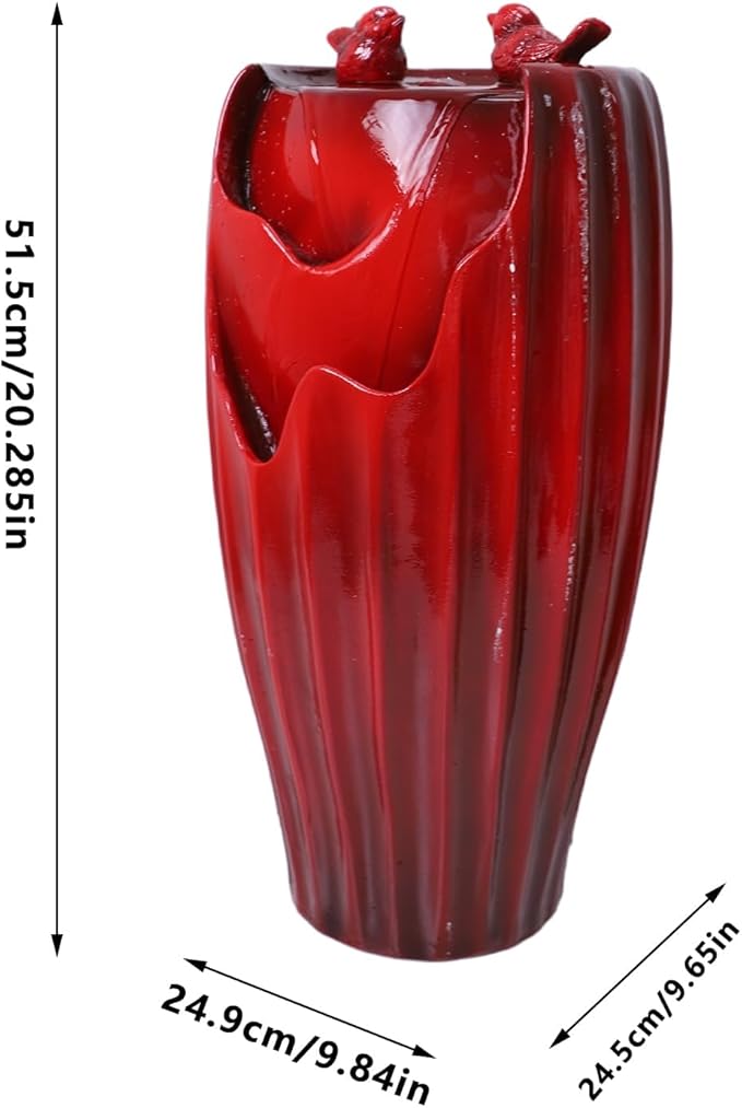 Ferrisland Red Fountain with LED Lights, 20" H Resin Vase Outdoor Freestanding Fountain with Adjustable Water Pump, Outside Garden & Backyard Decking Décor