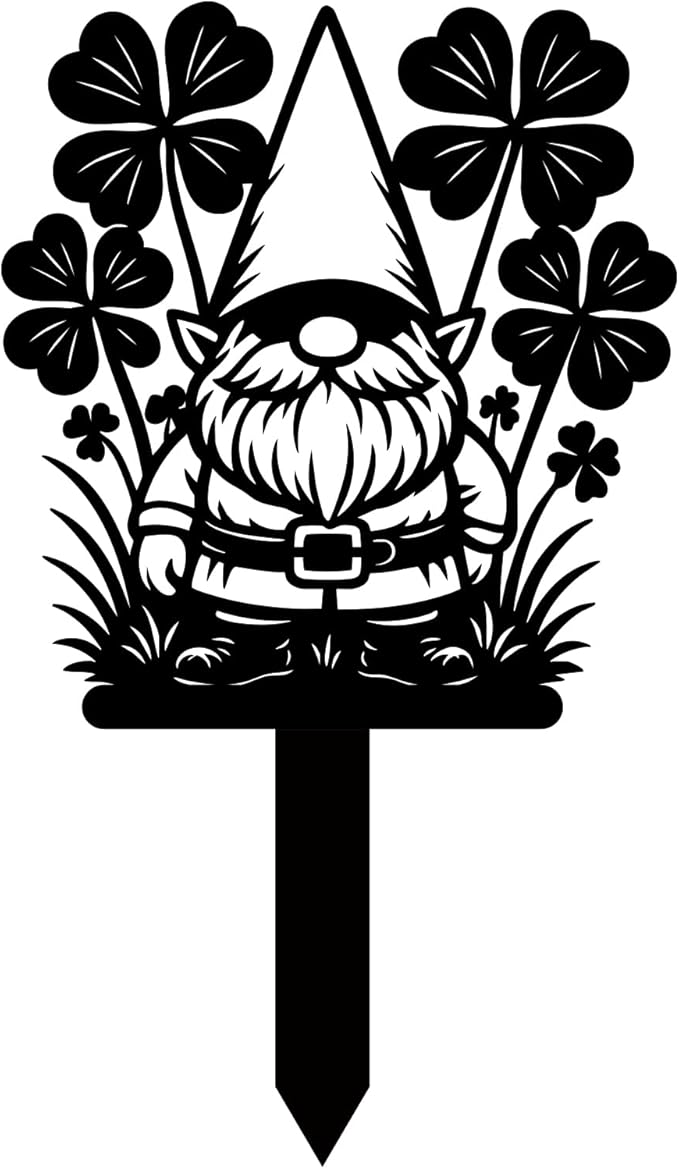 Magilab Personalized Iron Yard Stake - Christmas Cute Gnome Dwarves Decor, 8-Inch Black Metal Garden Sign for Outdoor (Style J)