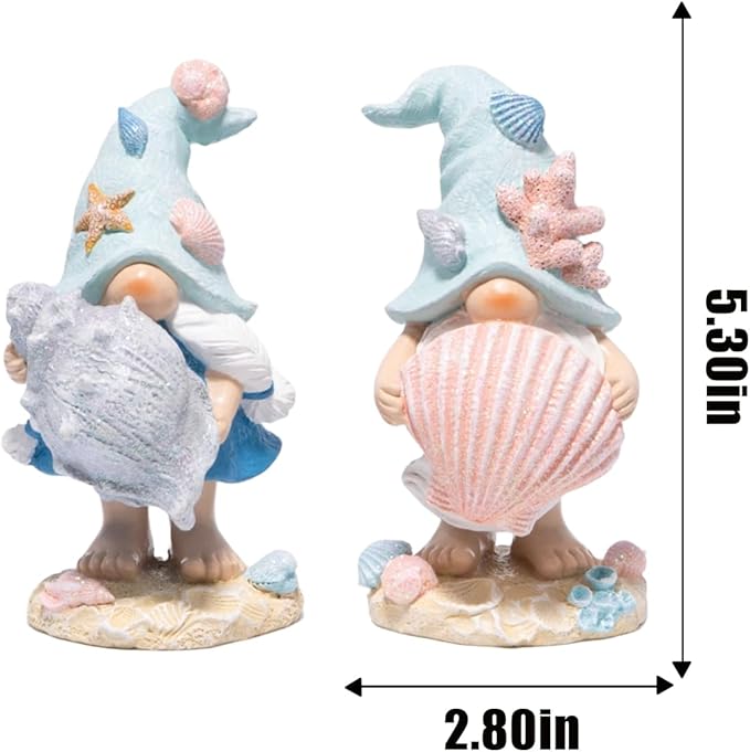 Hodao Coastal Ocean Gnome Figurines – Hand-Painted Resin Beach Gnomes with Seashell & Starfish Hats, Summer Sea Decorations for Indoor Home, Bedroom & Tabletop, for Ocean Lovers