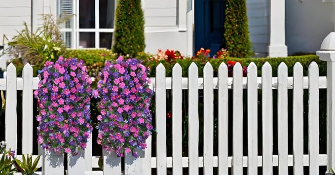 Artificial Fake Hanging Flowers Plants for Outdoor Outside Fall Decor, 2 PCS Faux Silk Daisy Mums Vines UV Resistant Realistic for Home Porch Patio Balcony Planter Decoration(Dark Purple and Fuchsia)
