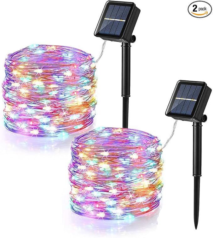 Brizled 2 Pack Each 200 LED 66ff Multicolor Solar Christmas Lights, Colored Solar String Lights 8 Modes Twinkling Fairy Lights with Memory Waterproof Twinkle Lights for Outdoor Garden Party Tree Decor