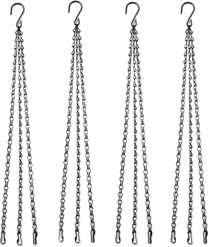 Flower Pot Chain 24 Inch Hanging Flower Basket Galvanized Replacement Chain 3 Point Garden Plant Hanger (4pcs(Black))