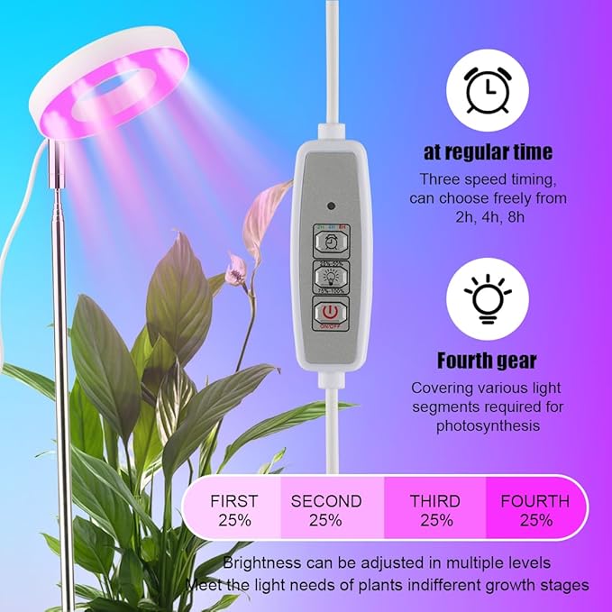RooTrimmer 2 Pack 11 Inch Plant Pots with LED Grow Lights,Grey Indoor Flower Pots with Full Spectrum Dimmable Grow Lights,Drainage Holes & Plug,Soil Moisture Meter Included