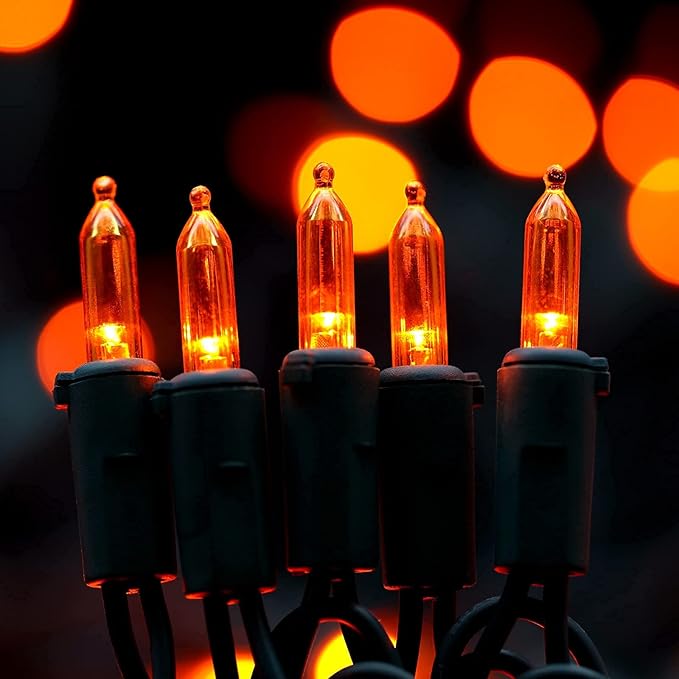 YULETIME 200 Orange LED Christmas Lights with Black Wire, Pack of 2 Strands 33 Feet 100 Lights UL Certified Holiday String Light Set