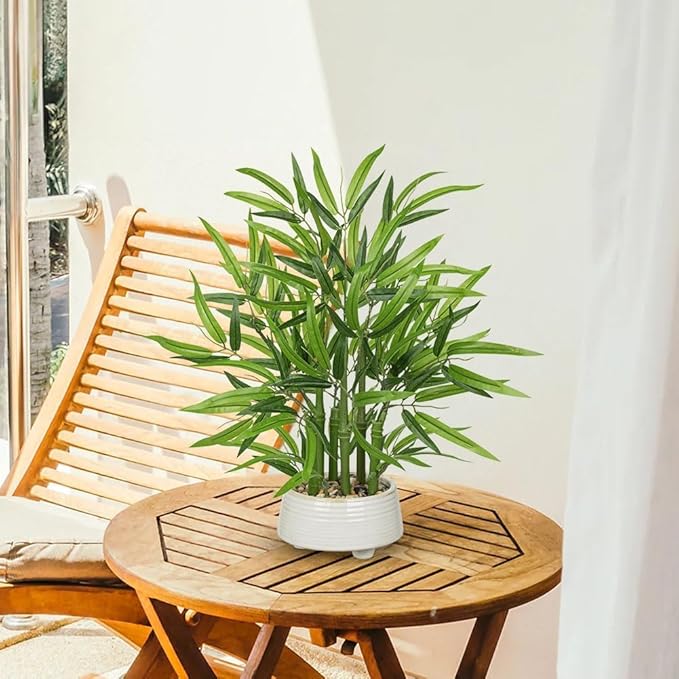 GnFlus Artificial Bamboo Tree Plant 19.6 inch Tall Potted Fake Bamboo Plant-Faux Tree in Ceramic Pot for Farmhouse Home, Office, Kitchen, Counter Top, Indoor Decor, Money Tree, Lucky Plant