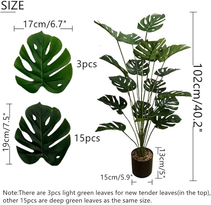 KIRIFLY Fake Plants 40" Artificial Monstera Tree Plant Indoor with 18 Trunks Faux Greenery Potted Green Décor for Home Office Bathroom Farmhouse