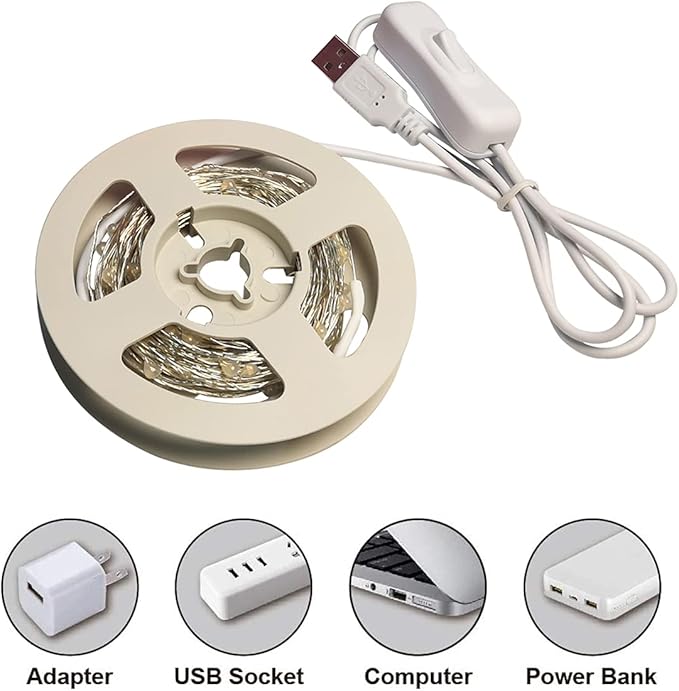 RUICHEN Silver Wire 33 Ft 100 LED USB Fairy String Lights with On/Off Switch (Pink)