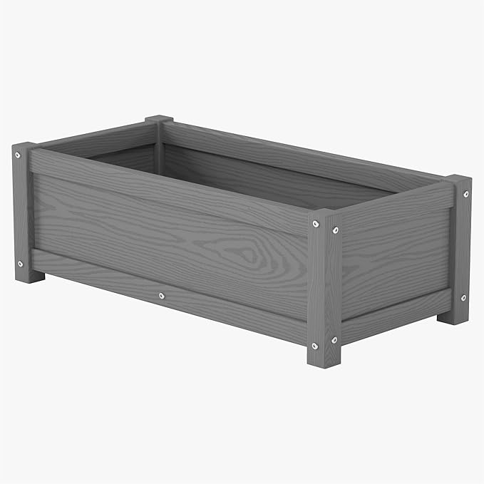 HDPE Planter Box, All-Weather Outdoor Garden Bed Easy to Assemble, Drainage System, Low Maintenance, Non-Fading, for Flower/Herb/Seed (Gray)