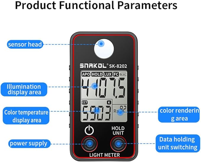 BSEWO Illuminance Meter,Color Temperature Tester High Precise Illuminance Meter 0.5-300000LUX LED Illumination Test Meter Photographic Luminance Measuring Device