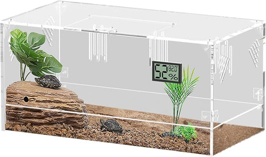 Giznzg Acrylic Tarantula Enclosure, Reptile Terrarium Breeding Tank w/Temperature Hygrometer,Habitat Reptiles Feeding Box Isopod Terrarium Cage for Insect Lizard Home Office (Reptile-Tank-L(Tray))