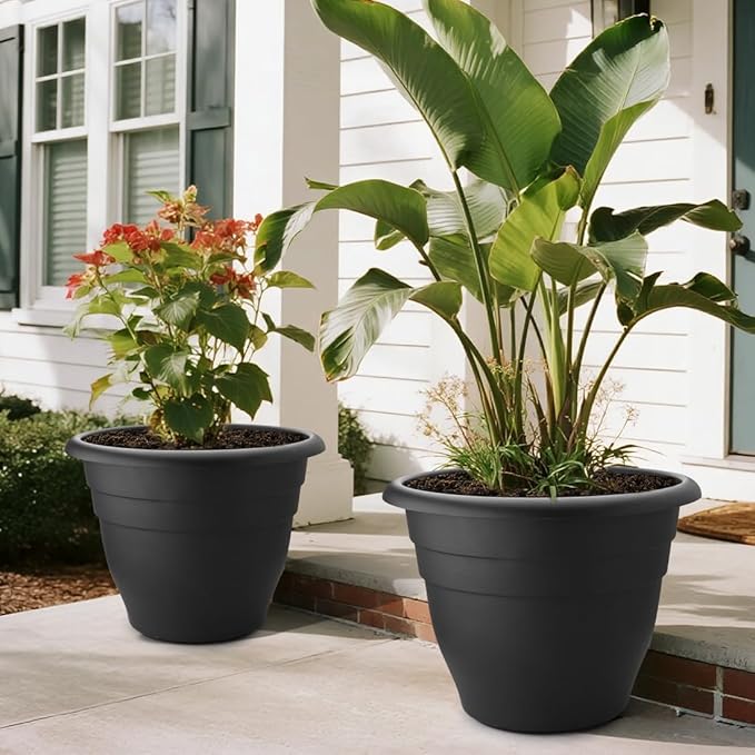 RooTrimmer 3-Pack 20 Inch Large Plastic Plant Pots for Outdoor, Heavy Duty Extra Large Deep Garden Planter with Drainage Holes, Sturdy Textured Black Flower Pot for Trees, Shrubs, Patio, Lawn