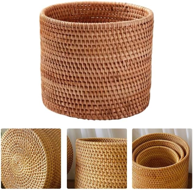 Basket Baskets Wicker Woven Storage Rattan Round Can Trash Fruit Seagrass Empty Bread Large Laundry Planter Blankets Gifts (24X24CM)